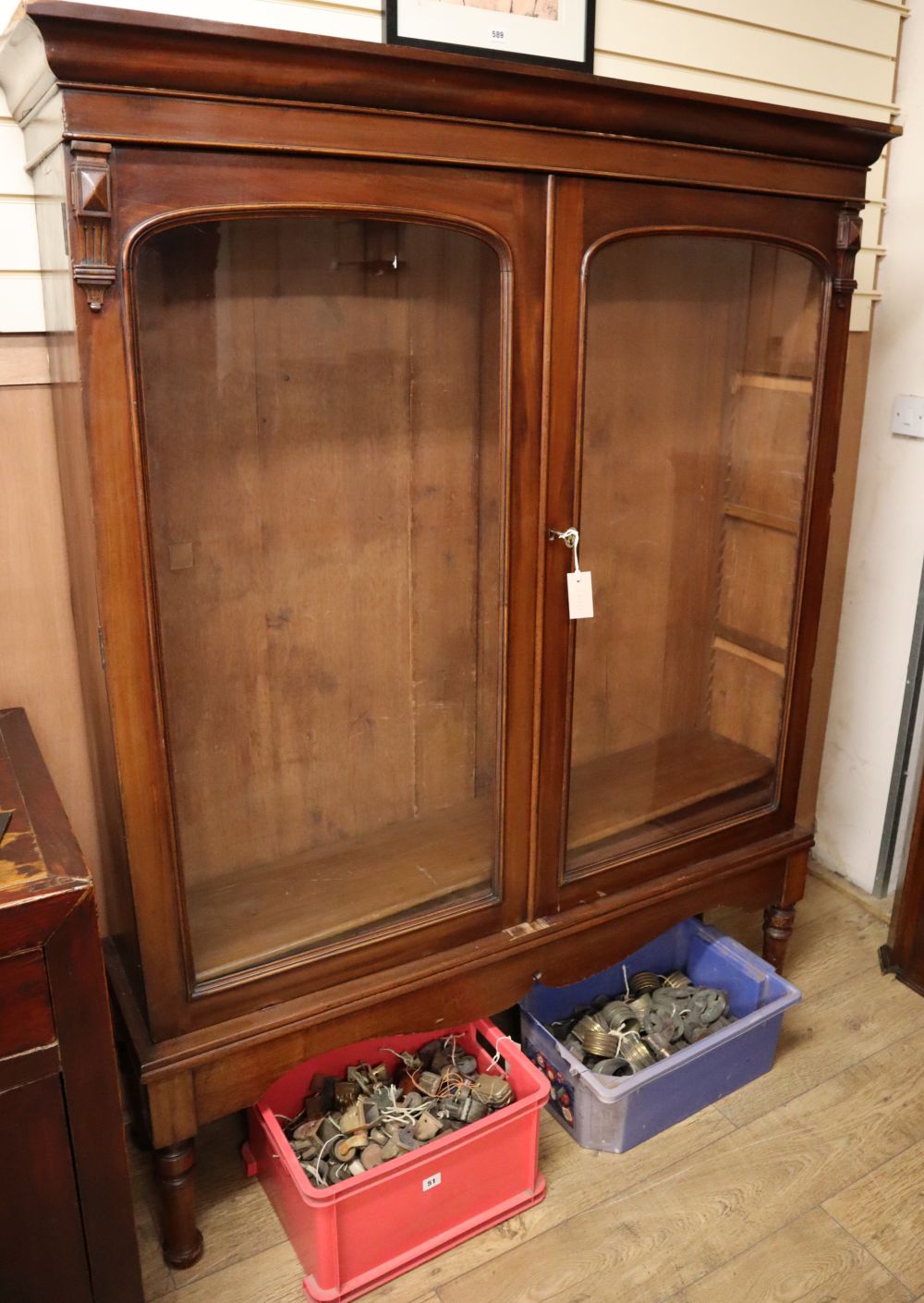 A Victorian mahogany bookcase cabinet on stand, W.158cm, D.34cm, H.175cm